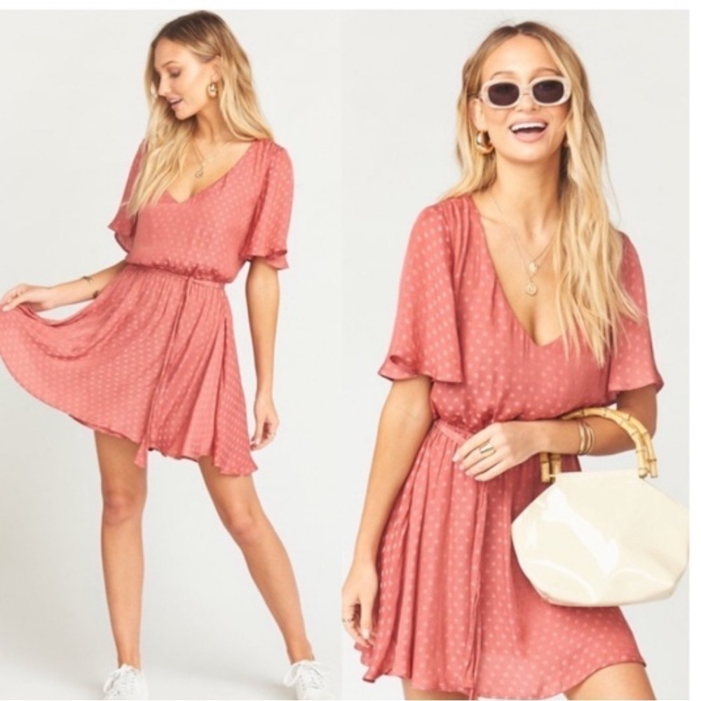Show Me Your MuMu Anastasia Mini Polka Dot Dress Sangria Pink Size Small